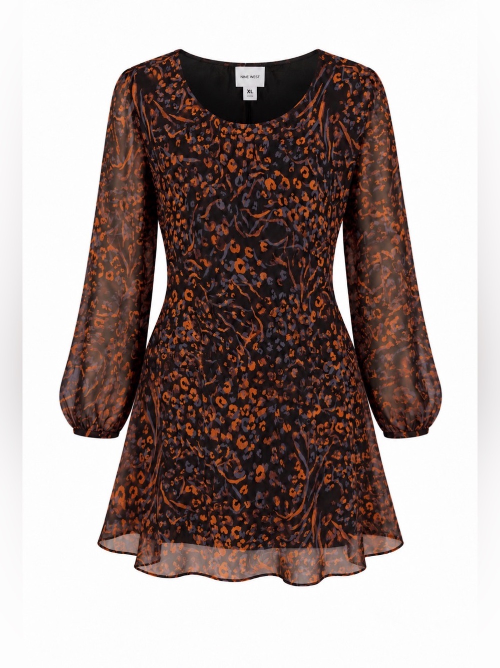 Nine West Women's Black Floral Long-Sleeve Mini Dress